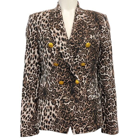 A.L.C. Brown / Ivory Leopard Print Alton Double Breasted Blazer - Picture 1 of 4